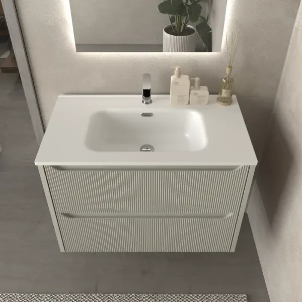 Mueble de baño suspendido 2 cajones TOSCANA  con lavabo porcelana acabado millerigue GRIS SEDA - Imagen 2