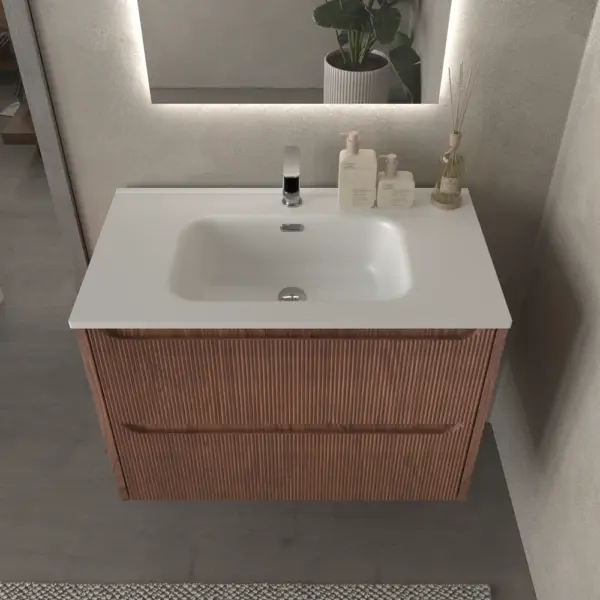 Mueble de baño suspendido 2 cajones TOSCANA  con lavabo porcelana acabado  millerigue  ABEDUL - Imagen 4