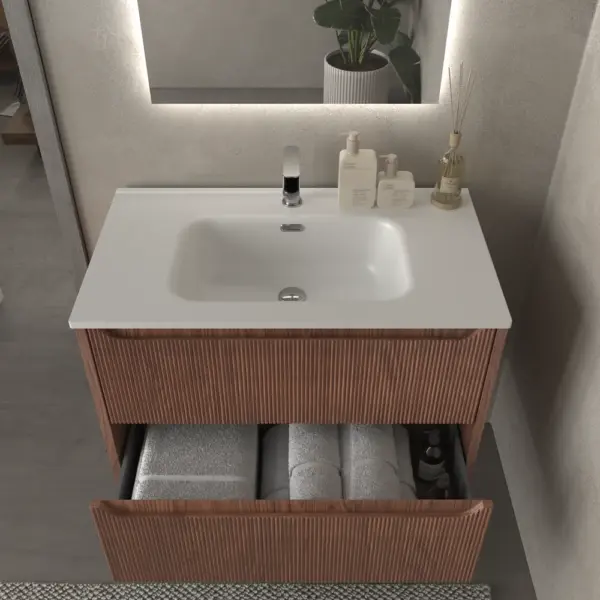 Mueble de baño suspendido 2 cajones TOSCANA  con lavabo porcelana acabado  millerigue  ABEDUL - Imagen 3