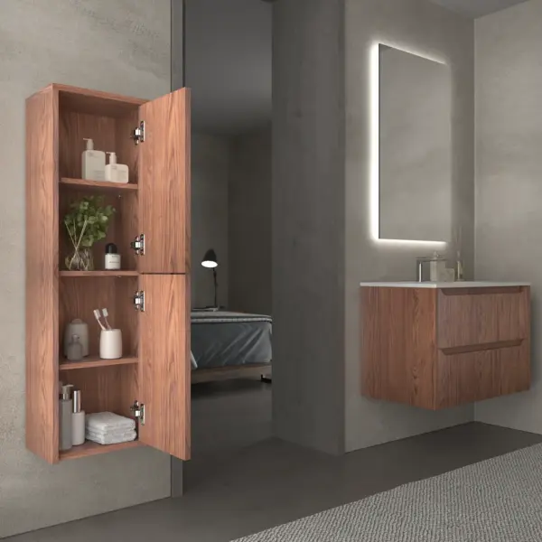 Mueble de baño suspendido 2 cajones TOSCANA  con lavabo porcelana acabado  millerigue  ABEDUL - Imagen 5