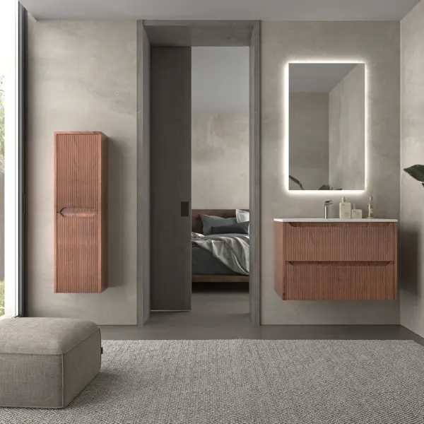 Mueble de baño suspendido 2 cajones TOSCANA  con lavabo porcelana acabado  millerigue  ABEDUL