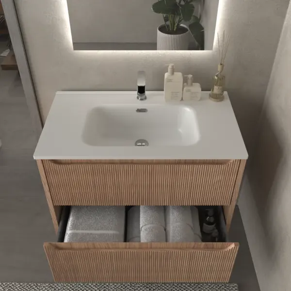 Mueble de baño suspendido 2 cajones TOSCANA  con lavabo porcelana acabado  millerigue  CEMBRANO - Imagen 5