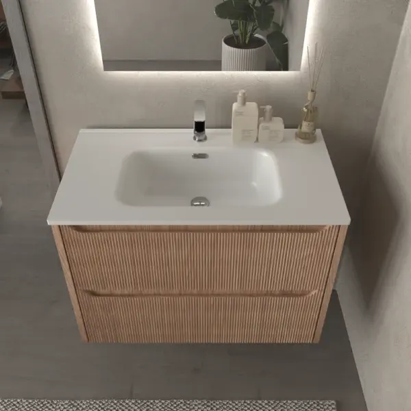 Mueble de baño suspendido 2 cajones TOSCANA  con lavabo porcelana acabado  millerigue  CEMBRANO - Imagen 2