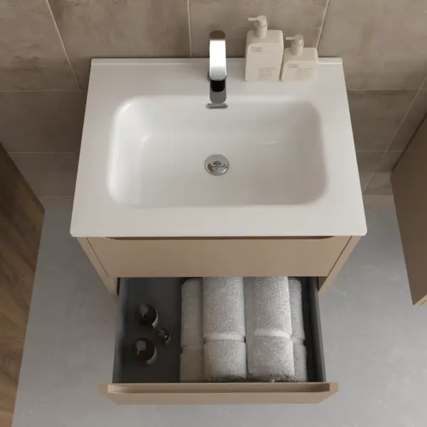 Mueble de baño suspendido 2 cajones TOSCANA  con lavabo porcelana acabado MOKA - Imagen 4