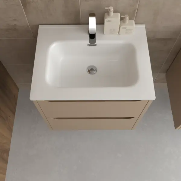 Mueble de baño suspendido 2 cajones TOSCANA  con lavabo porcelana acabado MOKA - Imagen 3