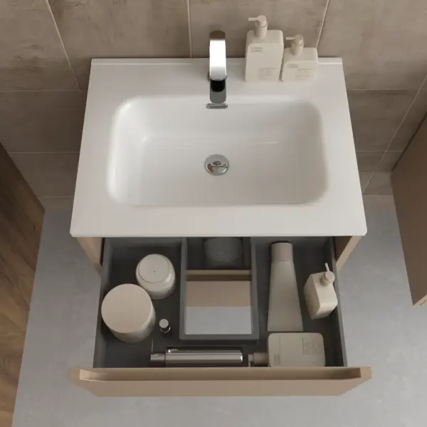 Mueble de baño suspendido 2 cajones TOSCANA  con lavabo porcelana acabado MOKA - Imagen 2