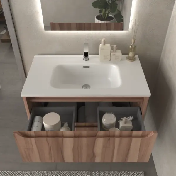 Mueble de baño suspendido 2 cajones TOSCANA  con lavabo porcelana acabado OLIVO - Imagen 3