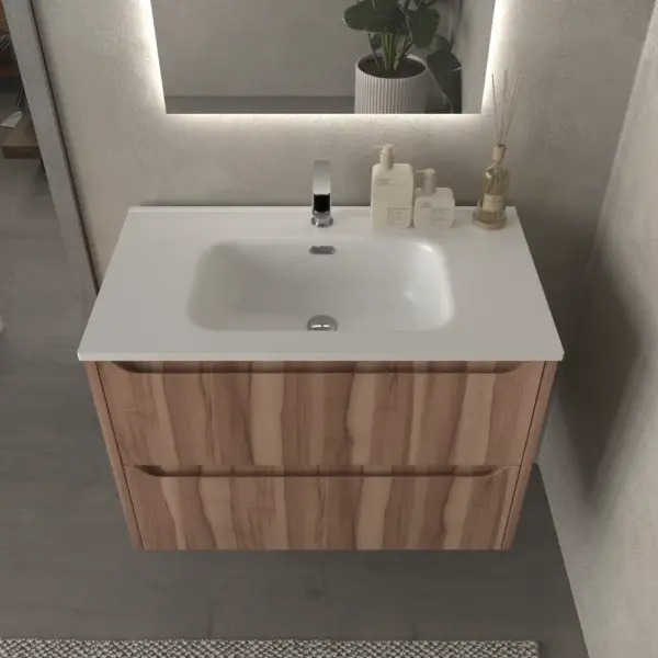 Mueble de baño suspendido 2 cajones TOSCANA  con lavabo porcelana acabado OLIVO - Imagen 2