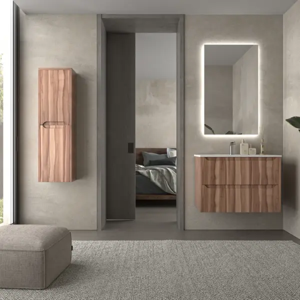 Mueble de baño suspendido 2 cajones TOSCANA  con lavabo porcelana acabado OLIVO