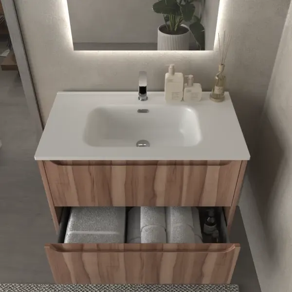 Mueble de baño suspendido 2 cajones TOSCANA  con lavabo porcelana acabado OLIVO - Imagen 4