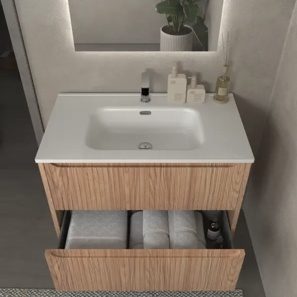Mueble de baño suspendido 2 cajones TOSCANA  con lavabo porcelana acabado  squadratto CEMBRANO - Imagen 5