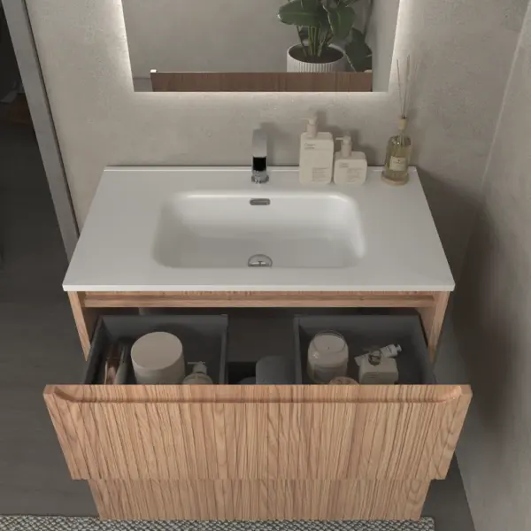 Mueble de baño suspendido 2 cajones TOSCANA  con lavabo porcelana acabado  squadratto CEMBRANO - Imagen 4