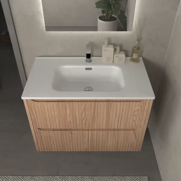 Mueble de baño suspendido 2 cajones TOSCANA  con lavabo porcelana acabado  squadratto CEMBRANO - Imagen 2