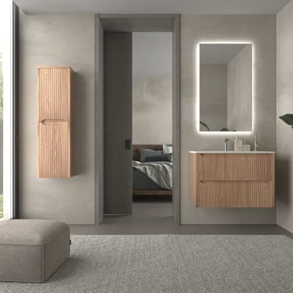 Mueble de baño suspendido 2 cajones TOSCANA  con lavabo porcelana acabado  squadratto CEMBRANO