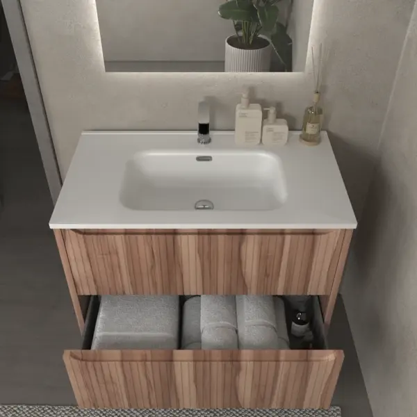 Mueble de baño suspendido 2 cajones TOSCANA  con lavabo porcelana acabado  squadratto OLIVO - Imagen 5
