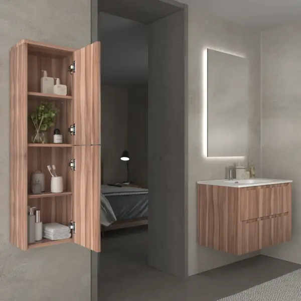 Mueble de baño suspendido 2 cajones TOSCANA  con lavabo porcelana acabado  squadratto OLIVO - Imagen 3