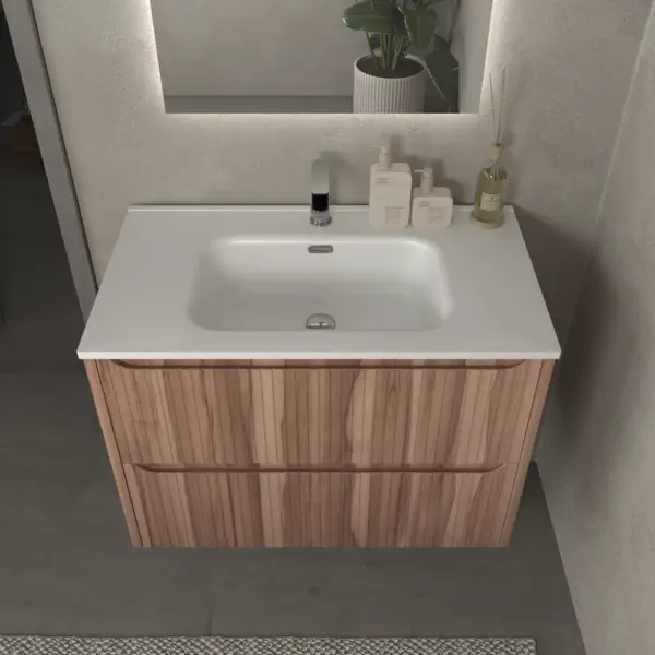 Mueble de baño suspendido 2 cajones TOSCANA  con lavabo porcelana acabado  squadratto OLIVO - Imagen 2
