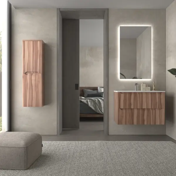 Mueble de baño suspendido 2 cajones TOSCANA  con lavabo porcelana acabado  squadratto OLIVO - Imagen 7