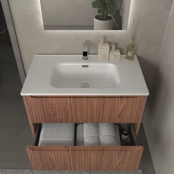 Mueble de baño suspendido 2 cajones TOSCANA  con lavabo porcelana acabado  squadratto ABEDUL - Imagen 5