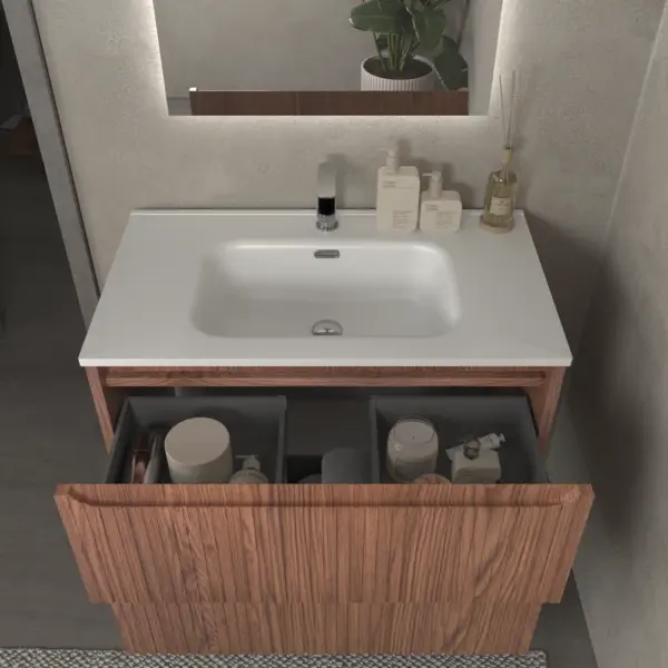 Mueble de baño suspendido 2 cajones TOSCANA  con lavabo porcelana acabado  squadratto ABEDUL - Imagen 4