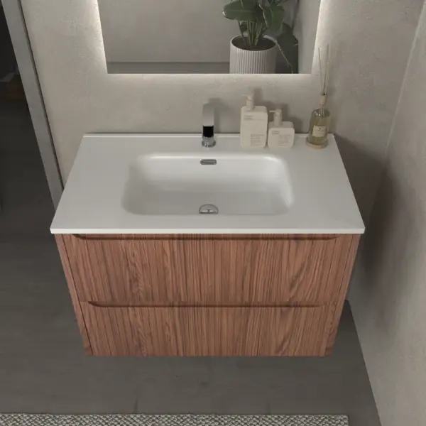 Mueble de baño suspendido 2 cajones TOSCANA  con lavabo porcelana acabado  squadratto ABEDUL - Imagen 2