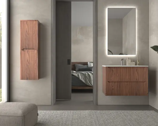 Mueble de baño suspendido 2 cajones TOSCANA  con lavabo porcelana acabado  squadratto ABEDUL - Imagen 8