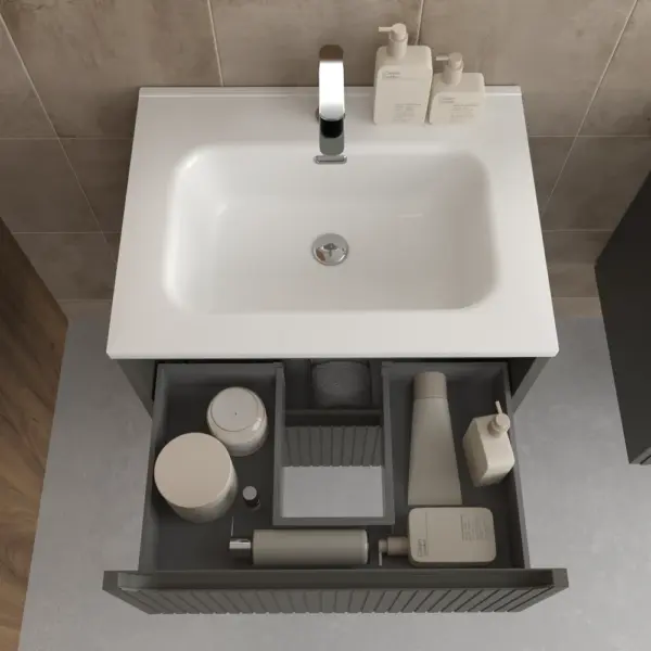 Mueble de baño suspendido 2 cajones TOSCANA  con lavabo porcelana acabado squadratto TOPO - Imagen 3