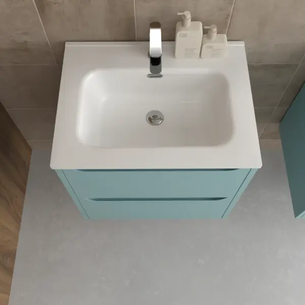 Mueble de baño suspendido 2 cajones TOSCANA  con lavabo porcelana acabado TURQUESA - Imagen 2