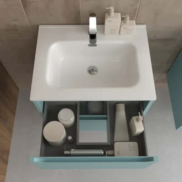 Mueble de baño suspendido 2 cajones TOSCANA  con lavabo porcelana acabado TURQUESA - Imagen 4