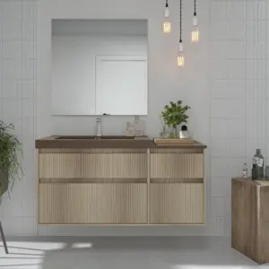 Mueble de baño suspendido 4 cajones  YOKO Alcatraz con lavabo con repisa resina Marrón pardo