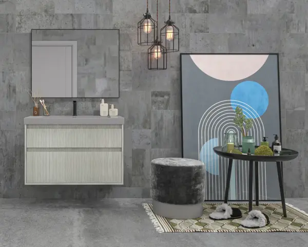 Mueble de baño suspendido 2 cajones YOKO Polar con lavabo resina  Gris Platino - Imagen 4