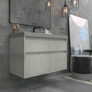 Mueble de baño suspendido 2 cajones YOKO Polar con lavabo resina  Gris Platino