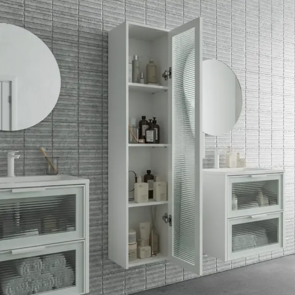 Mueble de baño suspendido 2 cajones frente cristal acanalado BETA  con lavabo Solid Surface  BLANCO - Imagen 4