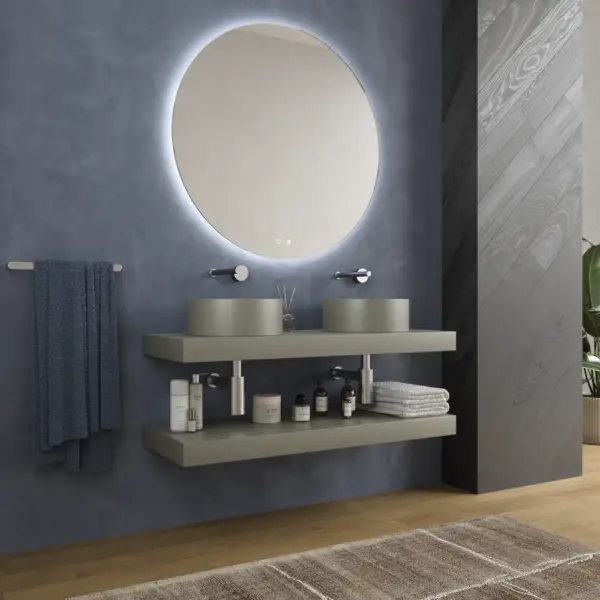 Encimera con faldón suspendida  120 cm  Solid Surface BOLETE  Gris Musgo - Imagen 4