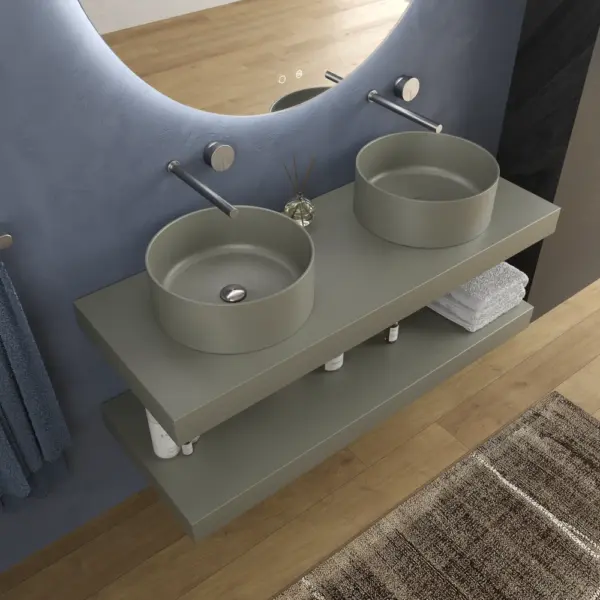 Encimera con faldón suspendida  120 cm  Solid Surface BOLETE  Gris Musgo - Imagen 2