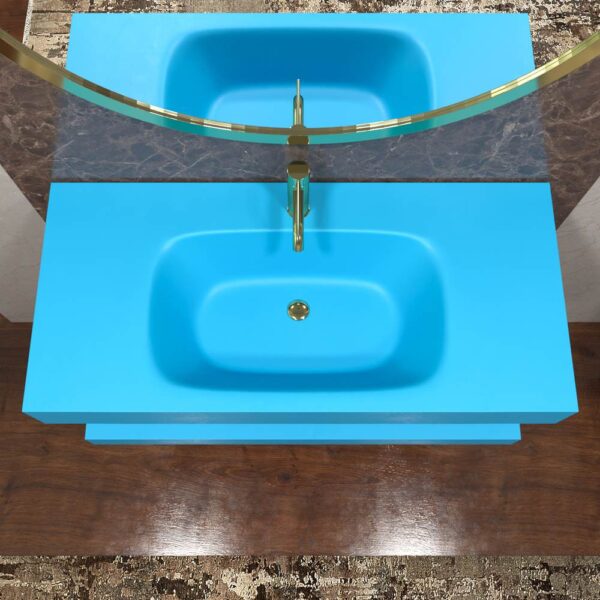 Lavabo suspendido LIDO un seno centrado  SOLID SURFACE Azul luminoso - Imagen 3