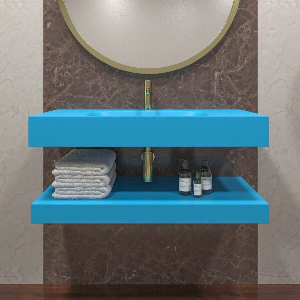 Lavabo suspendido LIDO un seno centrado  SOLID SURFACE Azul luminoso - Imagen 2