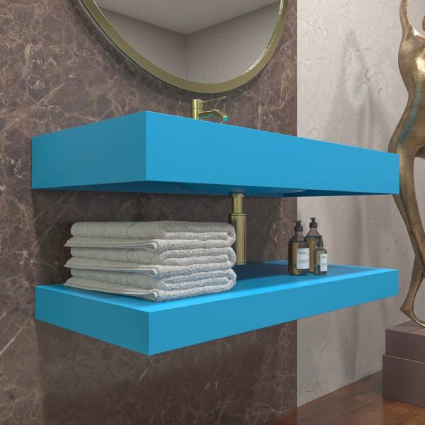 Lavabo suspendido LIDO un seno centrado  SOLID SURFACE Azul luminoso - Imagen 4