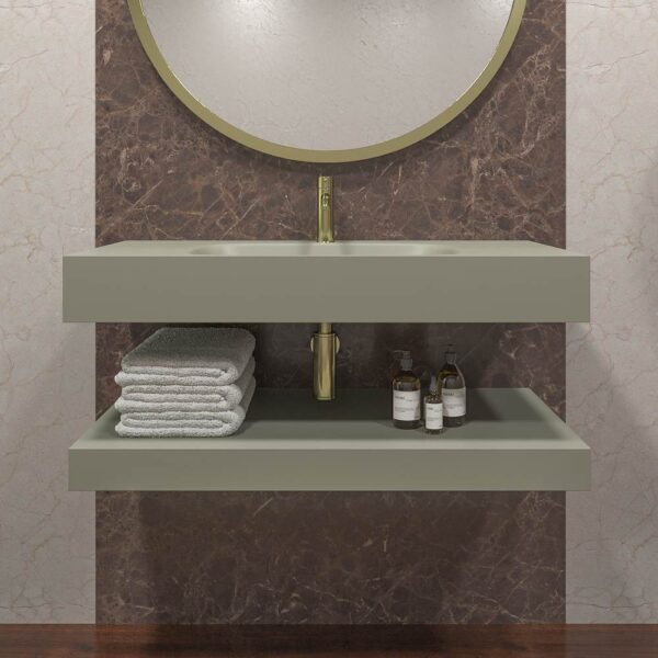 Lavabo suspendido LIDO un seno centrado  SOLID SURFACE Gris musgo - Imagen 2