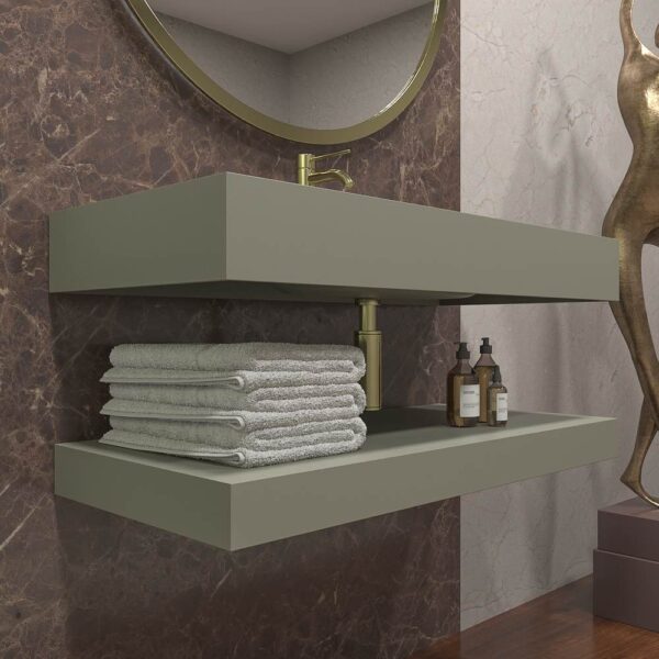 Lavabo suspendido LIDO un seno centrado  SOLID SURFACE Gris musgo - Imagen 3