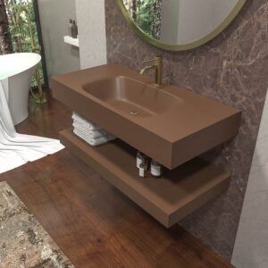 Lavabo suspendido LIDO un seno centrado  SOLID SURFACE Marrón sepia