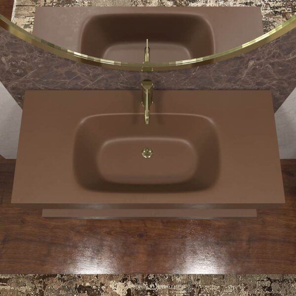 Lavabo suspendido LIDO un seno centrado  SOLID SURFACE Marrón sepia - Imagen 4