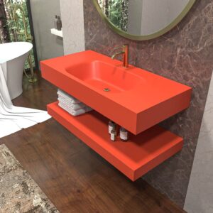 Lavabo suspendido LIDO un seno centrado  SOLID SURFACE Naranja Blod