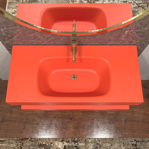 Lavabo suspendido LIDO un seno centrado  SOLID SURFACE Naranja Blod - Imagen 4