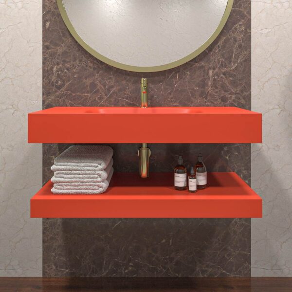 Lavabo suspendido LIDO un seno centrado  SOLID SURFACE Naranja Blod - Imagen 3