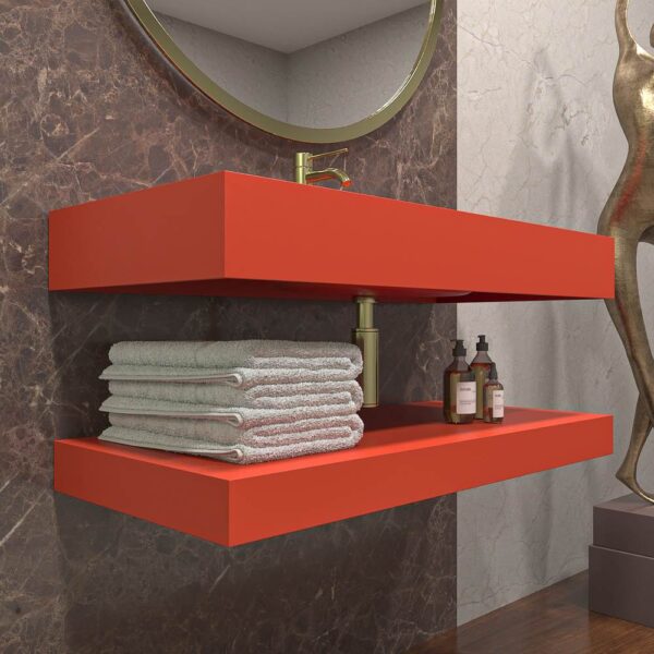 Lavabo suspendido LIDO un seno centrado  SOLID SURFACE Naranja Blod - Imagen 2