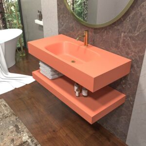 Lavabo suspendido LIDO un seno centrado  SOLID SURFACE Naranja salmón