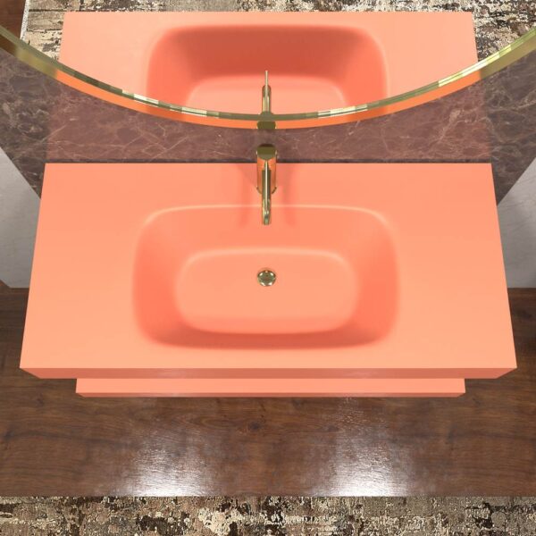 Lavabo suspendido LIDO un seno centrado  SOLID SURFACE Naranja salmón - Imagen 3