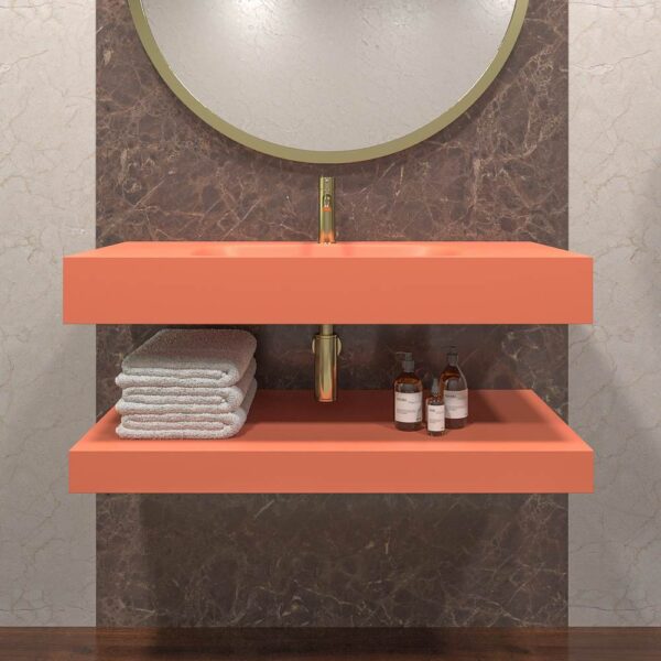 Lavabo suspendido LIDO un seno centrado  SOLID SURFACE Naranja salmón - Imagen 4