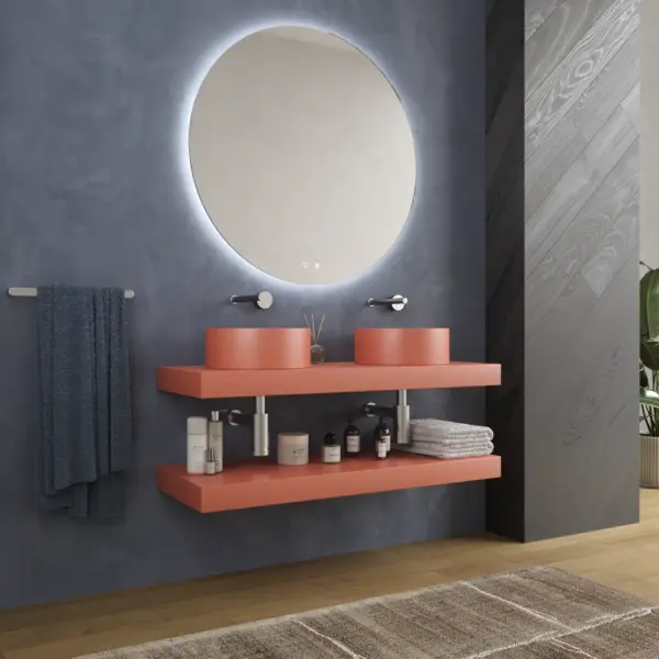Encimera con faldón suspendida  120 cm  Solid Surface BOLETE  Naranja salmón - Imagen 4